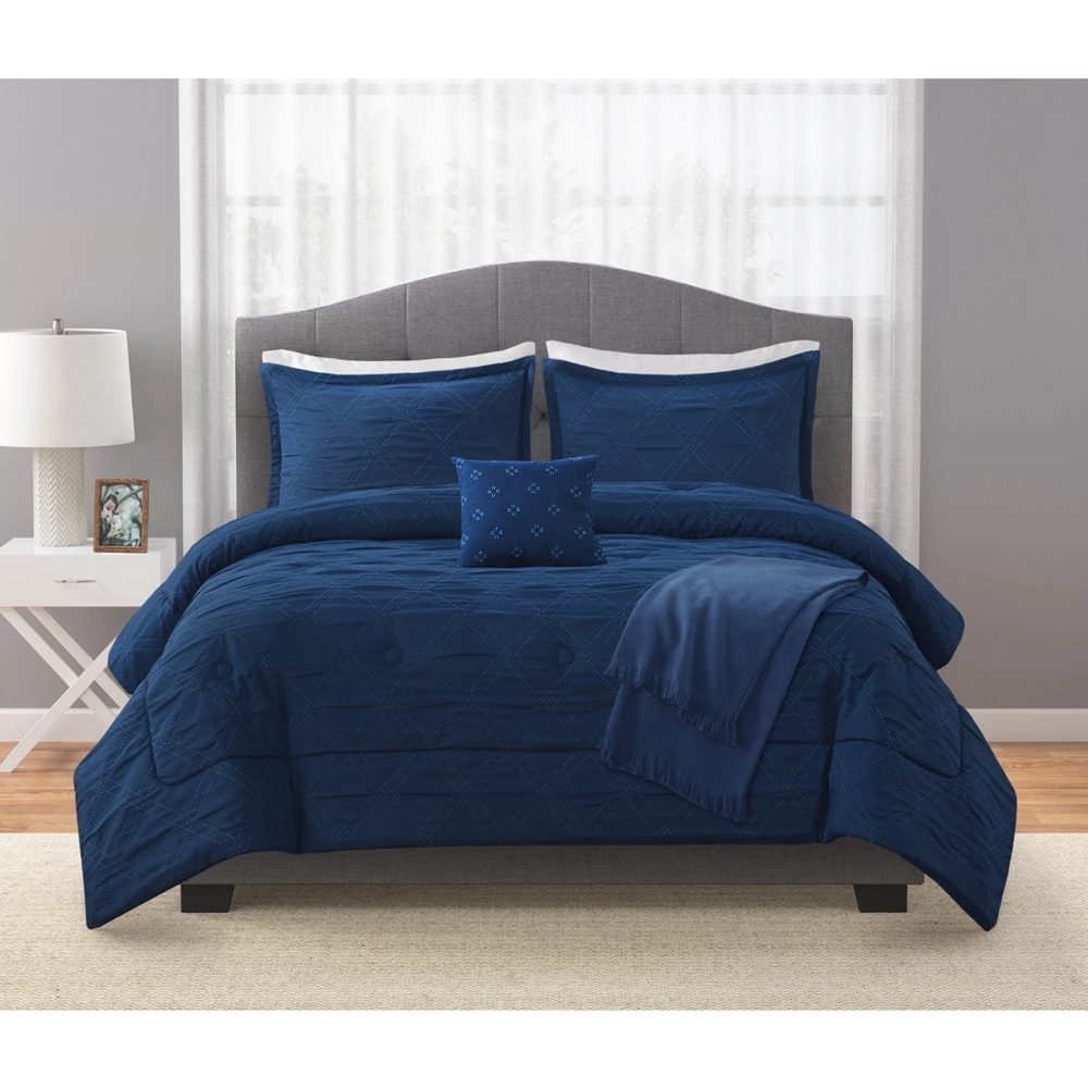 NEW Mainstays Full/Queen Navy Blue & Light Blue 5-Piece Comforter Set - Picture 2 of 14